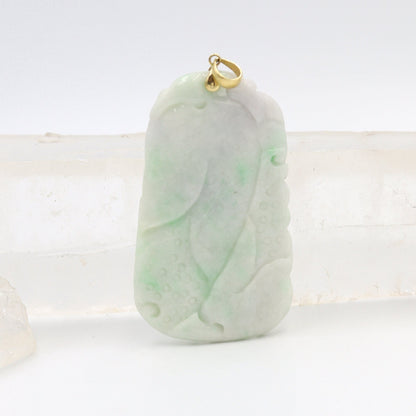 Large Carved Dragon White & Light Green Jade Pendant with 14k Yellow Gold Bail - JL1020