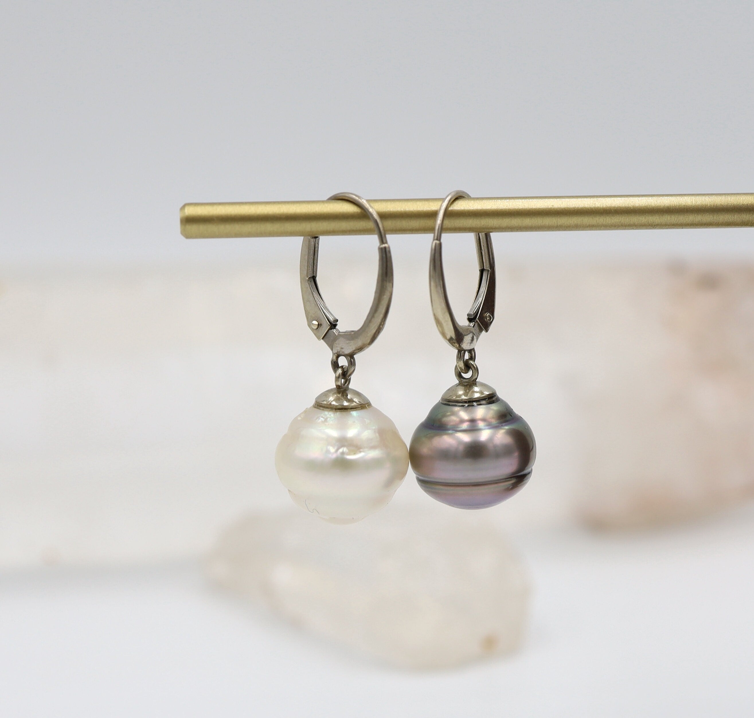 South Sea Pearl and Tahitian Pearl Drop Earrings in 14k White Gold- JL1157 - Petra Star