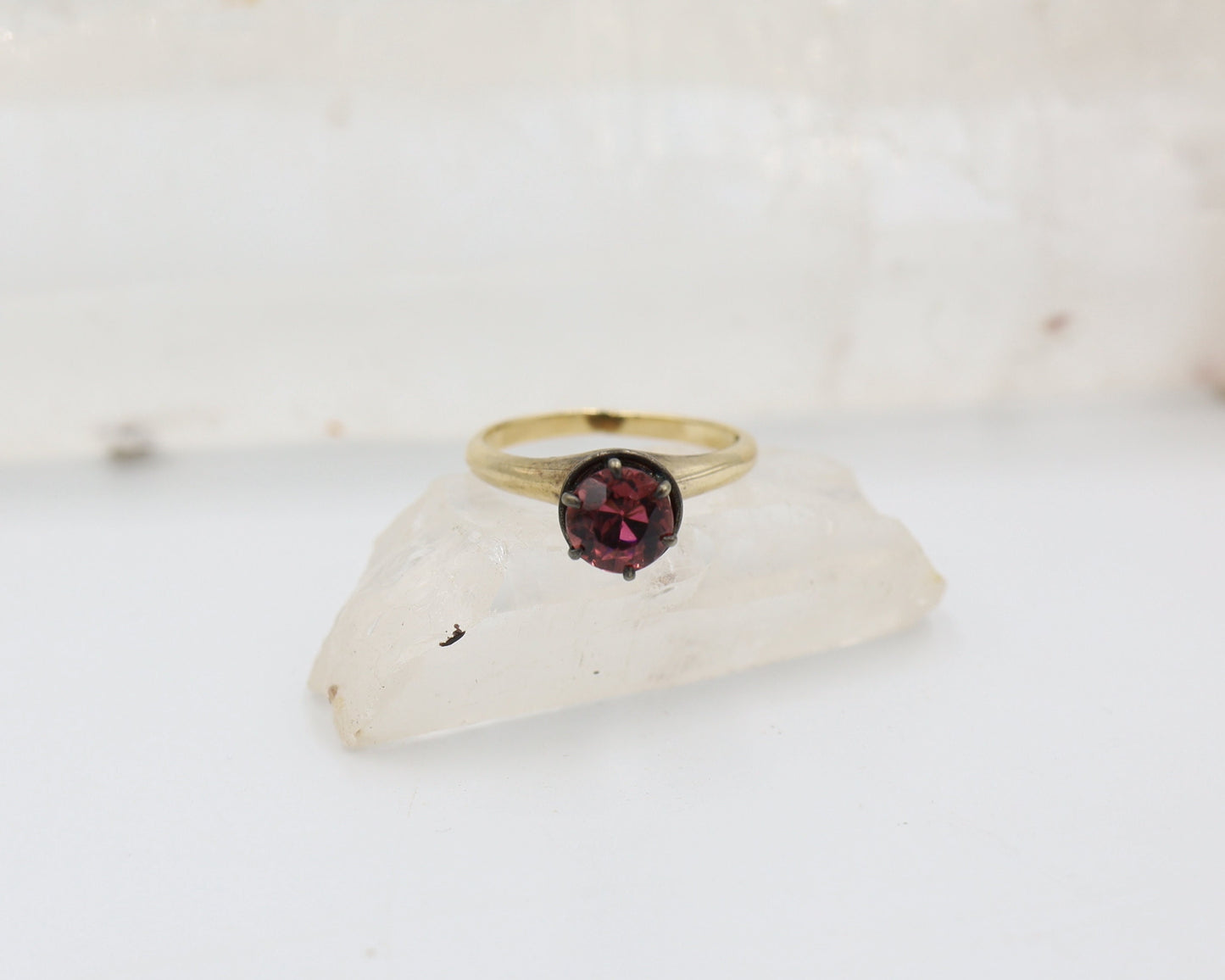 Garnet Spiral Solitaire Ring in 14k Yellow Gold & Silver / Space Age Ring / World's Fair Ring -DK317