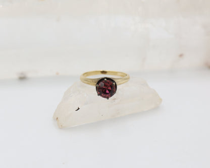 Garnet Spiral Solitaire Ring in 14k Yellow Gold & Silver / Space Age Ring / World's Fair Ring -DK317