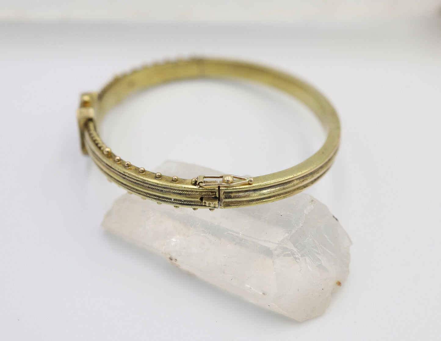 Victorian 15k Yellow Gold Diamond Bangle Etruscan Revival Bracelet - JL1538