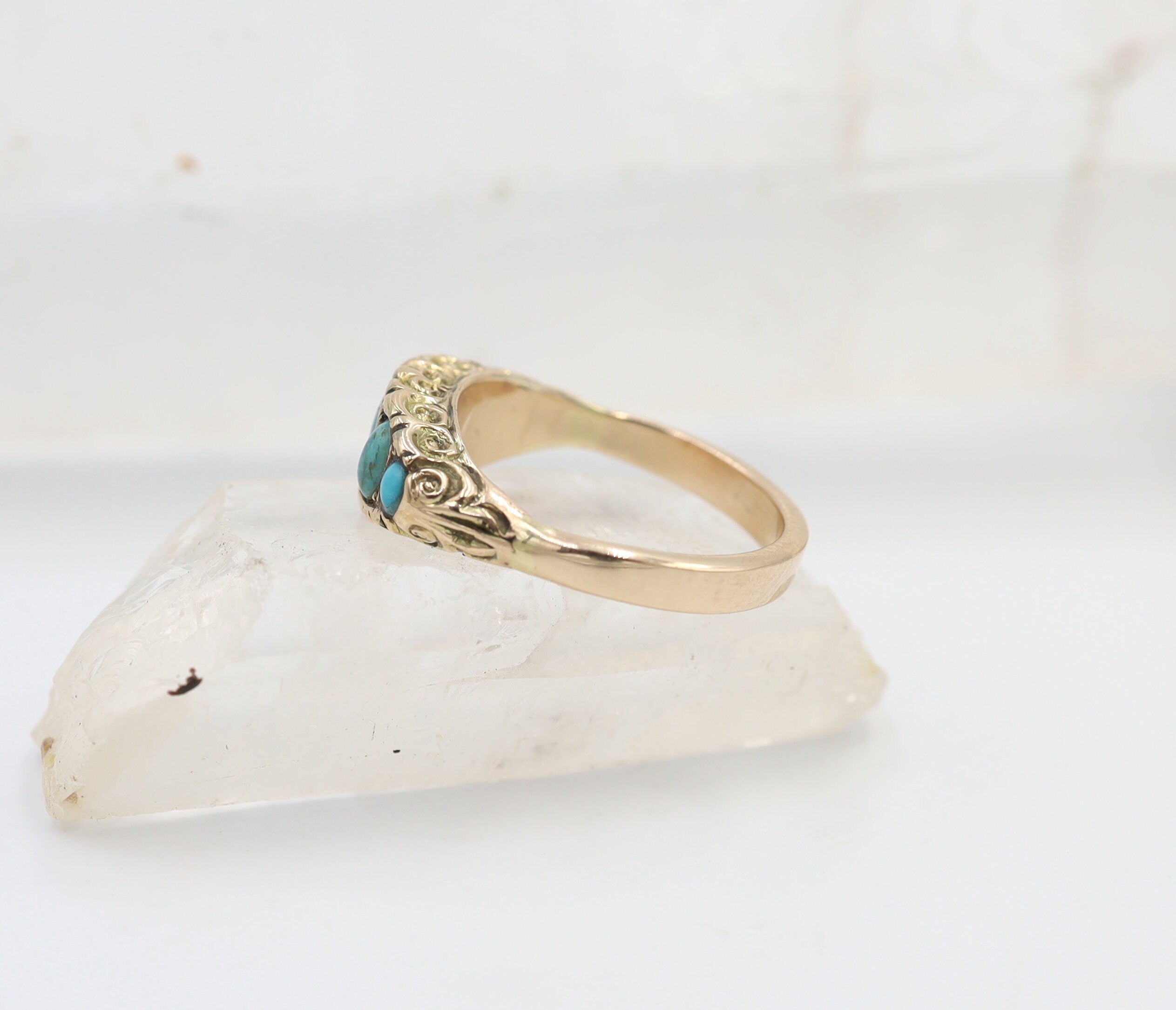 Victorian Turquoise Band in 9k Rose Gold with 14k Rose Gold Band - JL578 - Petra Star