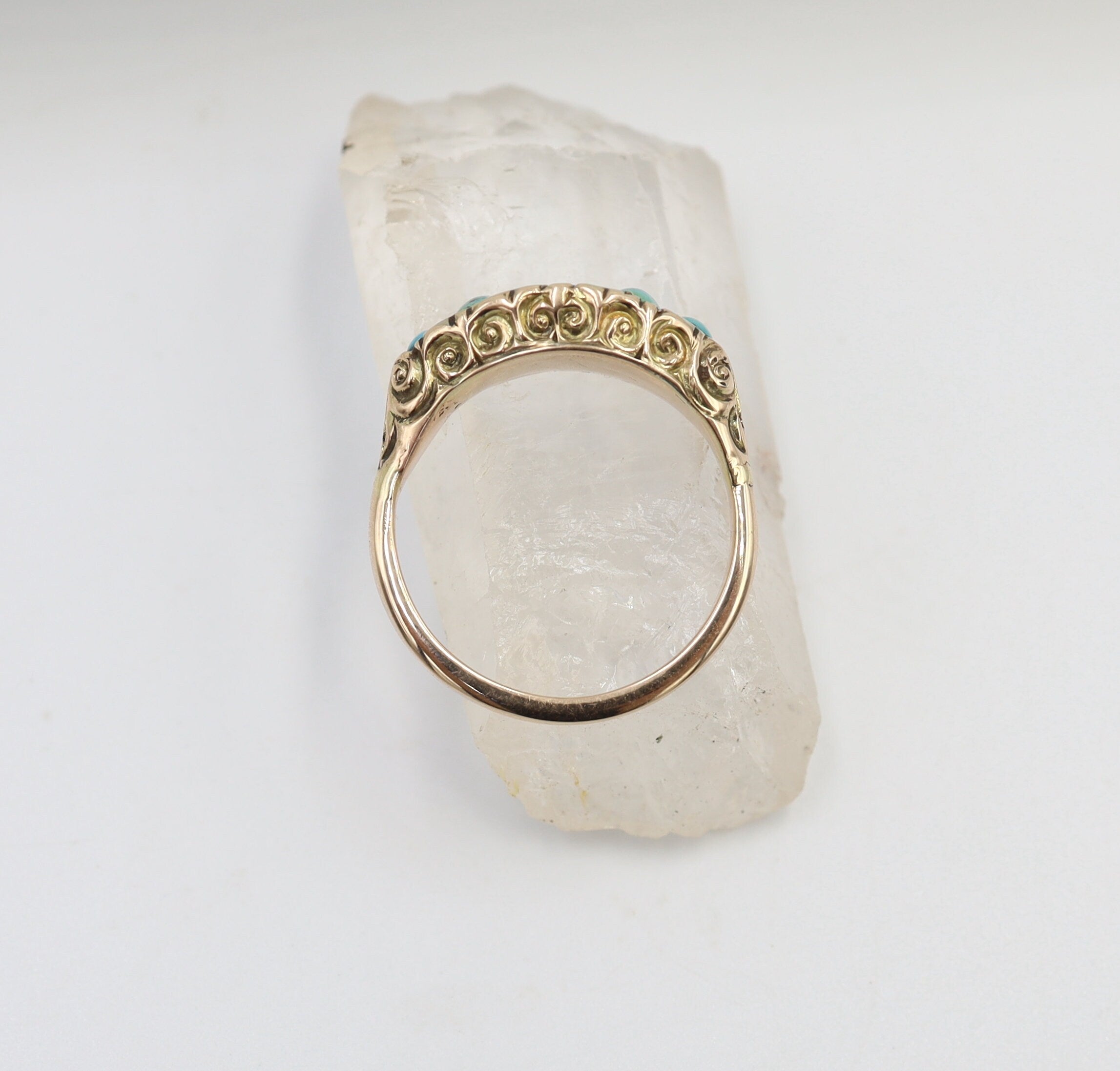 Victorian Turquoise Band in 9k Rose Gold with 14k Rose Gold Band - JL578 - Petra Star