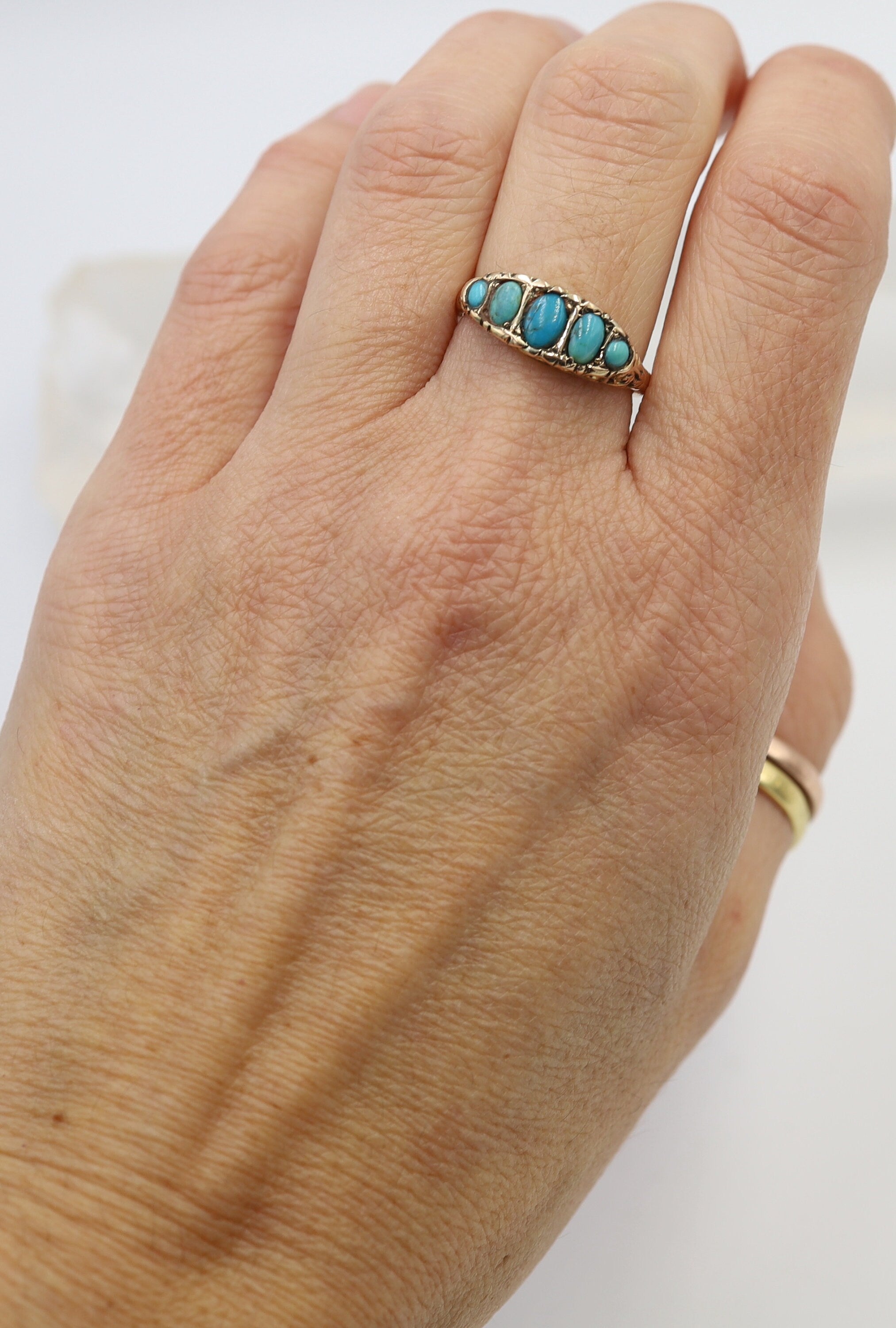 Victorian Turquoise Band in 9k Rose Gold with 14k Rose Gold Band - JL578 - Petra Star