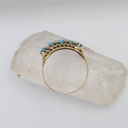 Victorian Half Hoop Turquoise Band in 14k Rose Gold with Pearls - JL1412