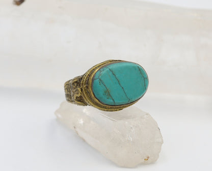 Antique Gilded Gold Turquoise Saddle Ring - JL1611