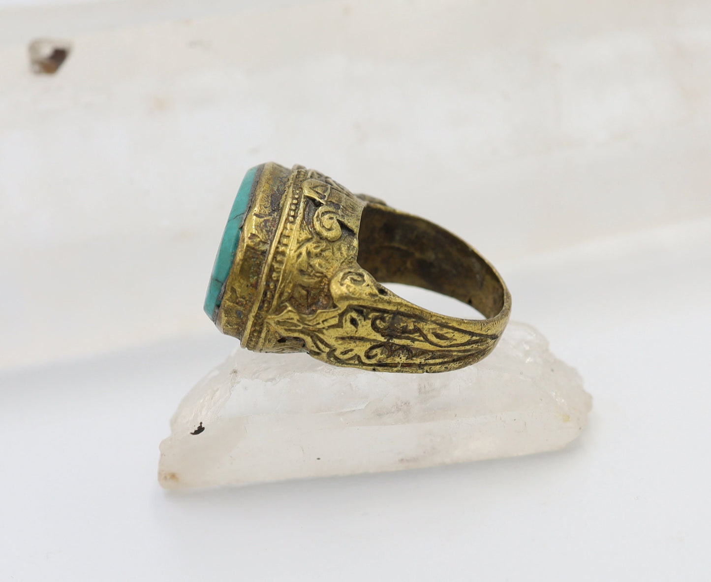 Antique Gilded Gold Turquoise Saddle Ring - JL1611 - Petra Star