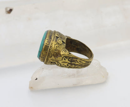 Antique Gilded Gold Turquoise Saddle Ring - JL1611