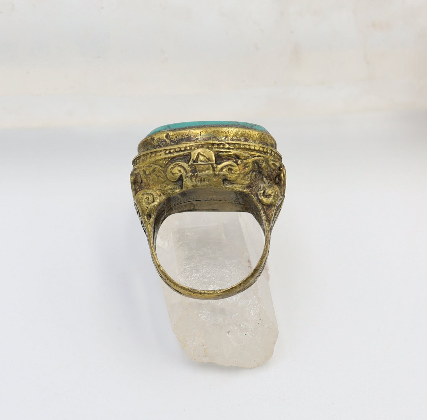 Antique Gilded Gold Turquoise Saddle Ring - JL1611 - Petra Star