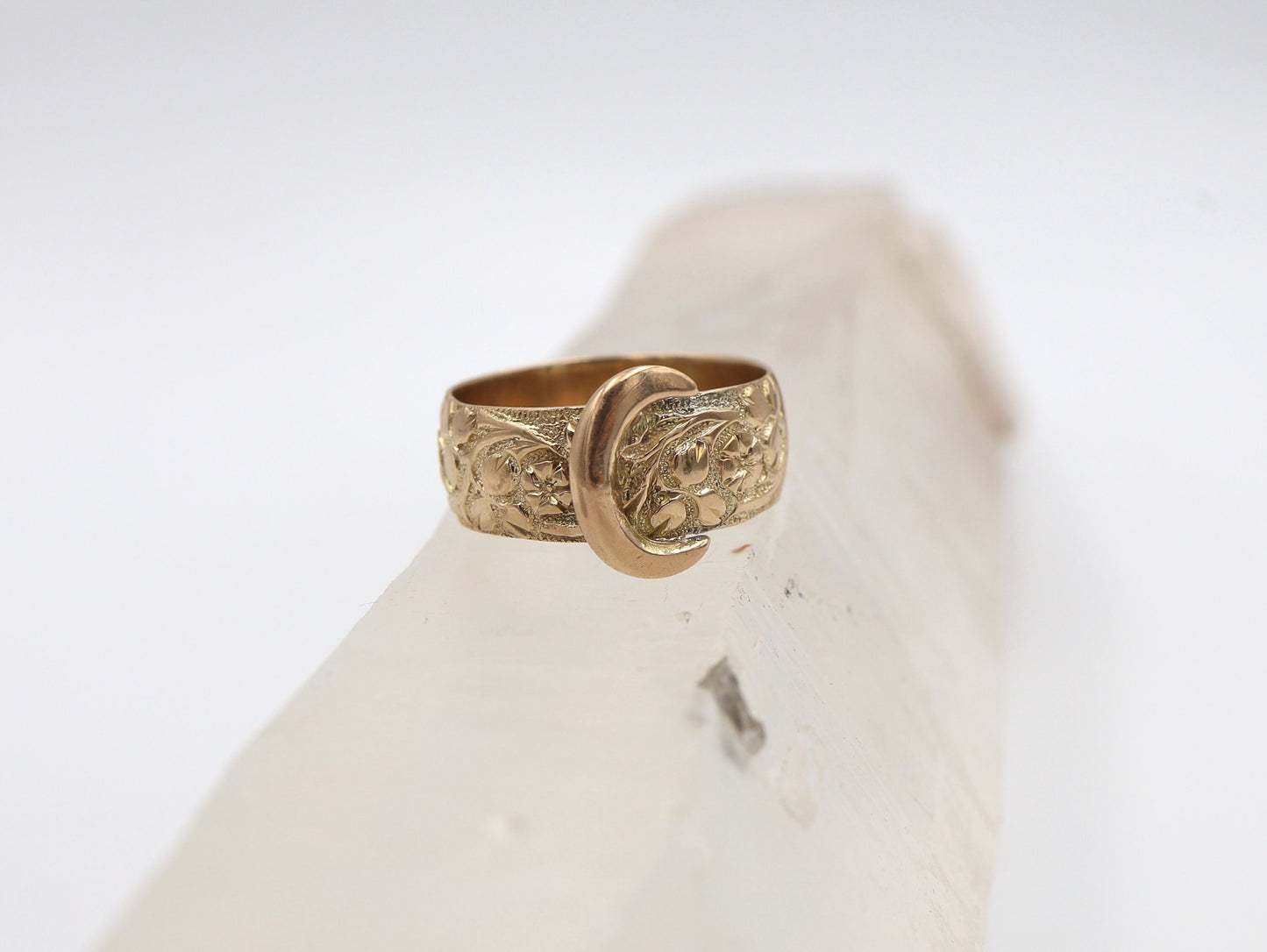 Victorian Buckle Ring Circa 1856 / 9k Pink Gold English Hallmarked Buckle Band Finger Size 6.75 - JL1605