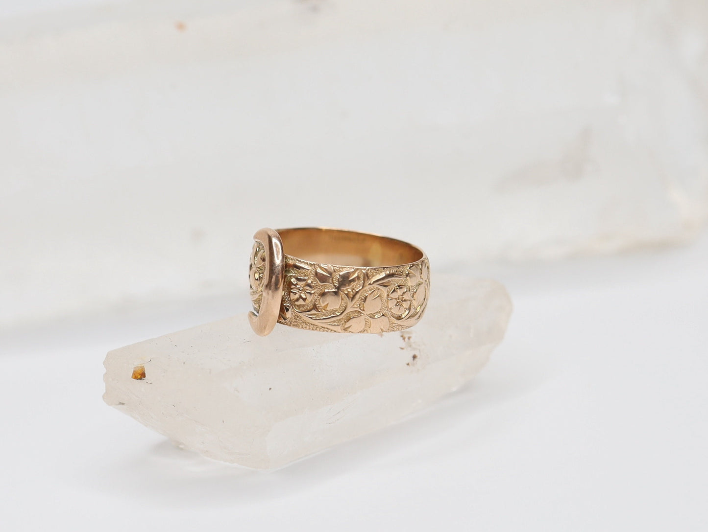 Victorian Buckle Ring Circa 1856 / 9k Pink Gold English Hallmarked Buckle Band Finger Size 6.75 - JL1605