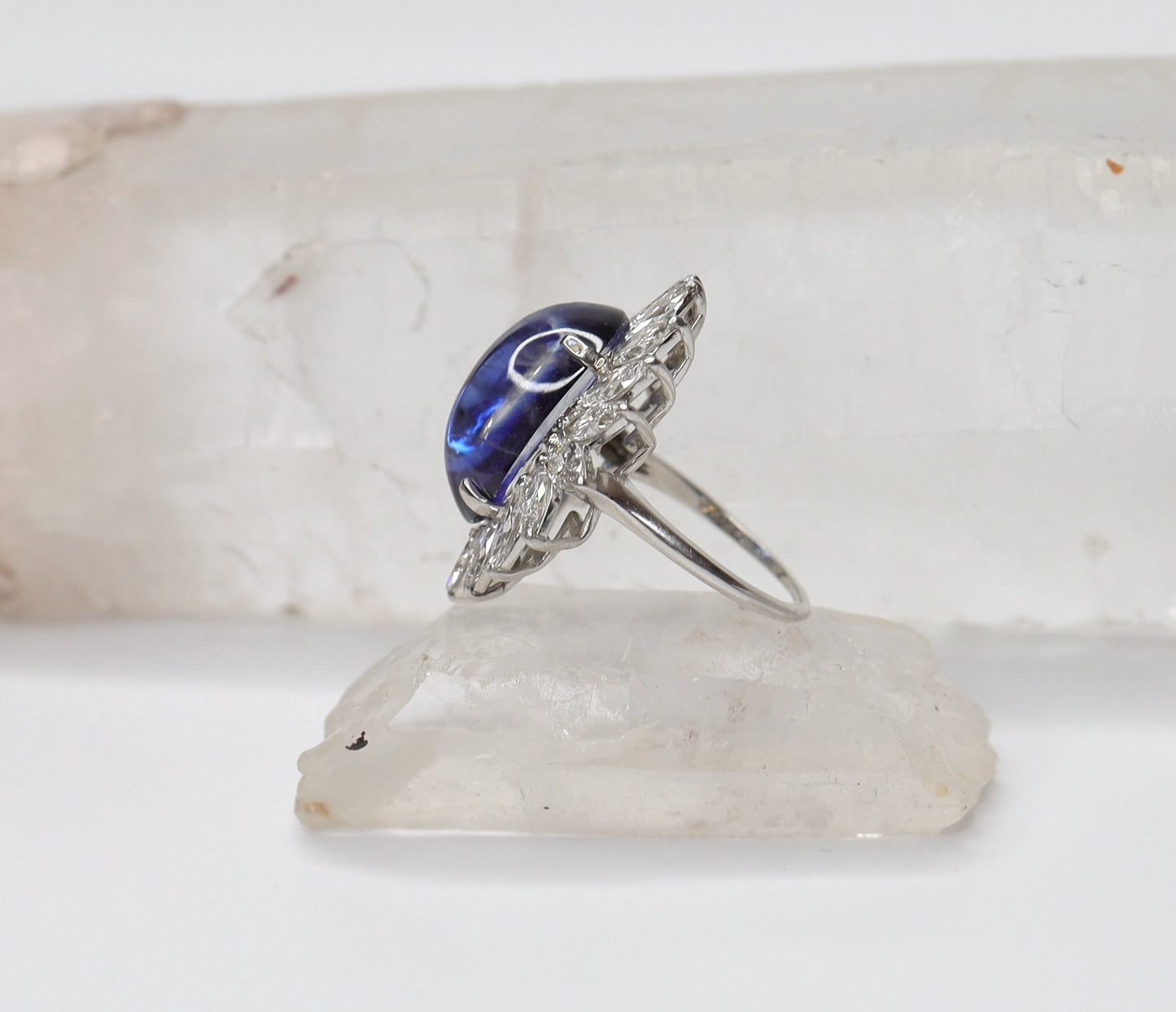 12.97 ct No Heat Ceylon Sapphire in Platinum and Diamond Ballerina Ring