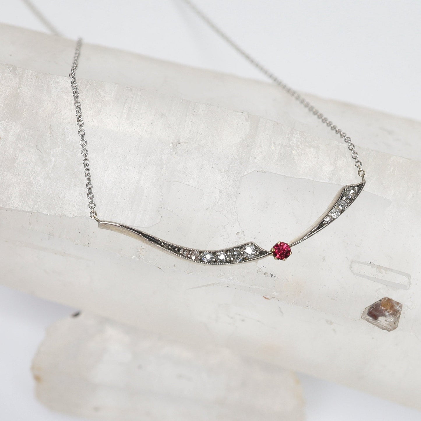 Georgian Diamond & Spinel Necklace / Mother Daughter Necklace - DK23B