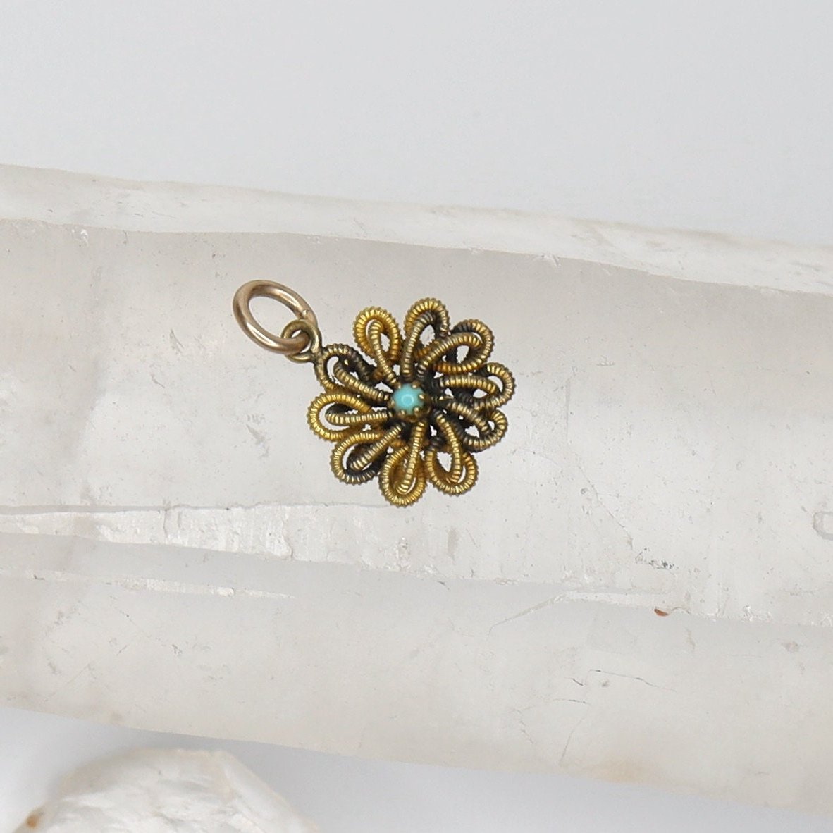 Victorian Turquoise Gold Pendant 10k Yellow Gold- DK386