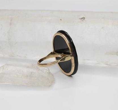 Large Victorian Onyx Ring / 14k Yellow Gold with Pearls - JL232