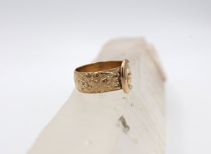 Victorian Buckle Ring Circa 1856 / 9k Pink Gold English Hallmarked Buckle Band Finger Size 6.75 - JL1605