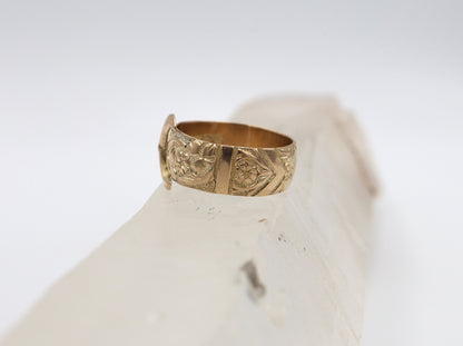 Victorian Buckle Ring Circa 1856 / 9k Pink Gold English Hallmarked Buckle Band Finger Size 6.75 - JL1605