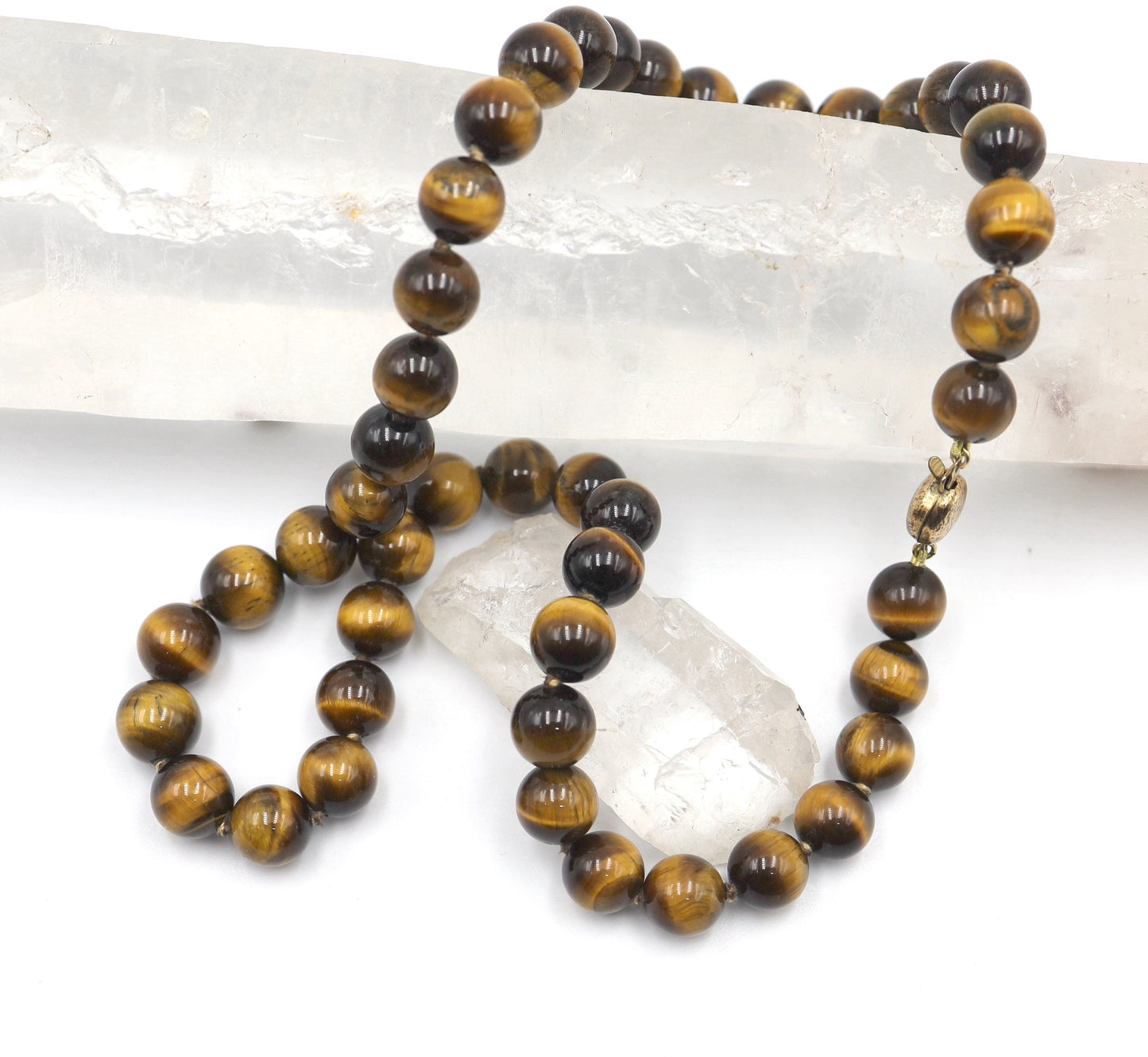 Vintage Tigers Eye 9MM Bead Necklace 17.5" Gold Filled Clasp - JL1038