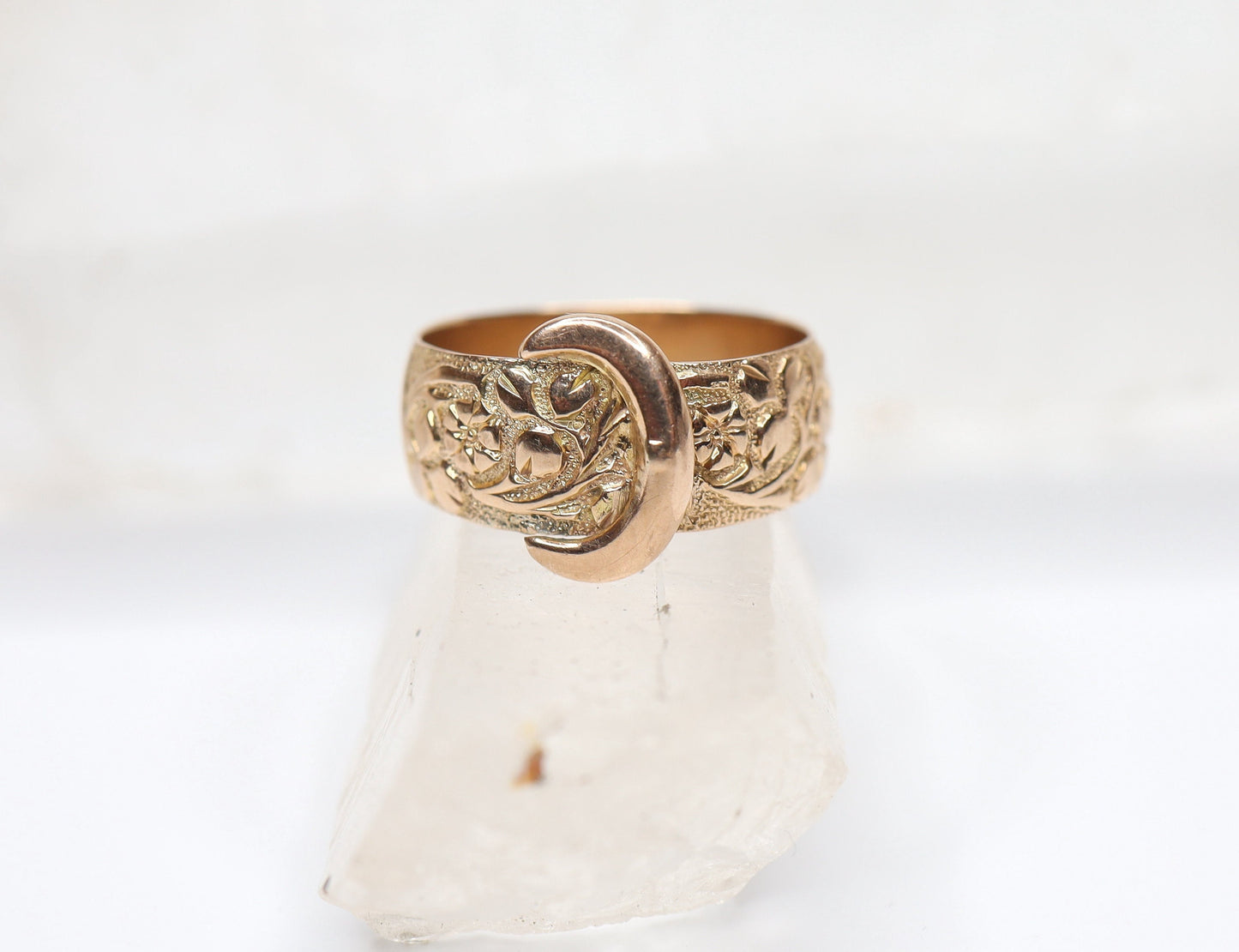 Victorian Buckle Ring Circa 1856 / 9k Pink Gold English Hallmarked Buckle Band Finger Size 6.75 - JL1605