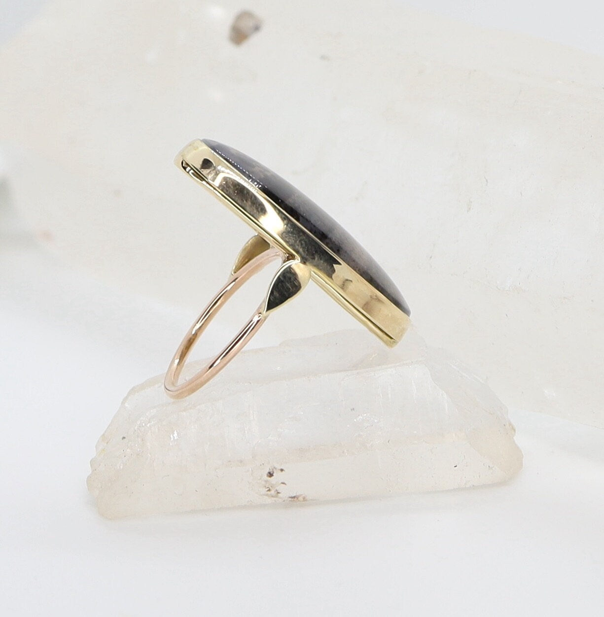 Victorian dendritic agate ring featuring intricate natural stone patterns, crafted by The Vintage Vault.