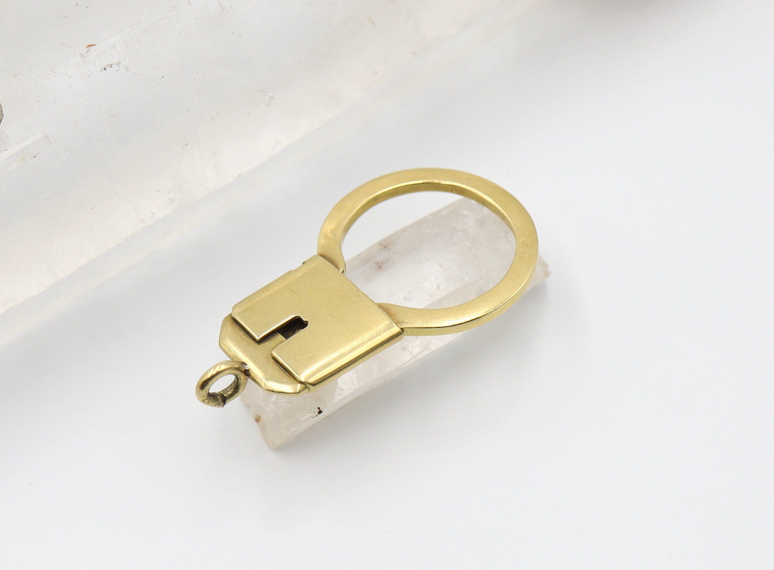 Vintage 18k yellow gold key ring pendant with charm holder from The Vintage Vault, featuring intricate design and classic style.