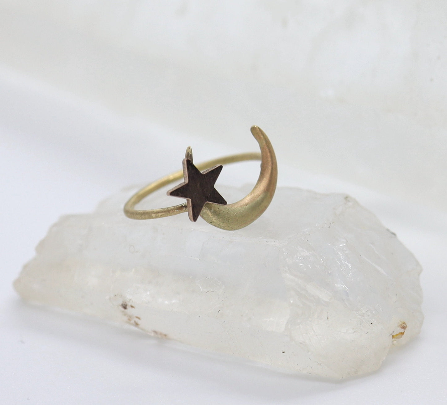 Victorian Crescent Moon and Star Conversion Ring in 14k Gold -JL853