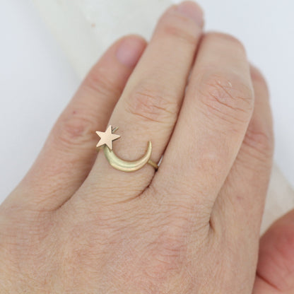 Victorian Crescent Moon and Star Conversion Ring in 14k Gold -JL853