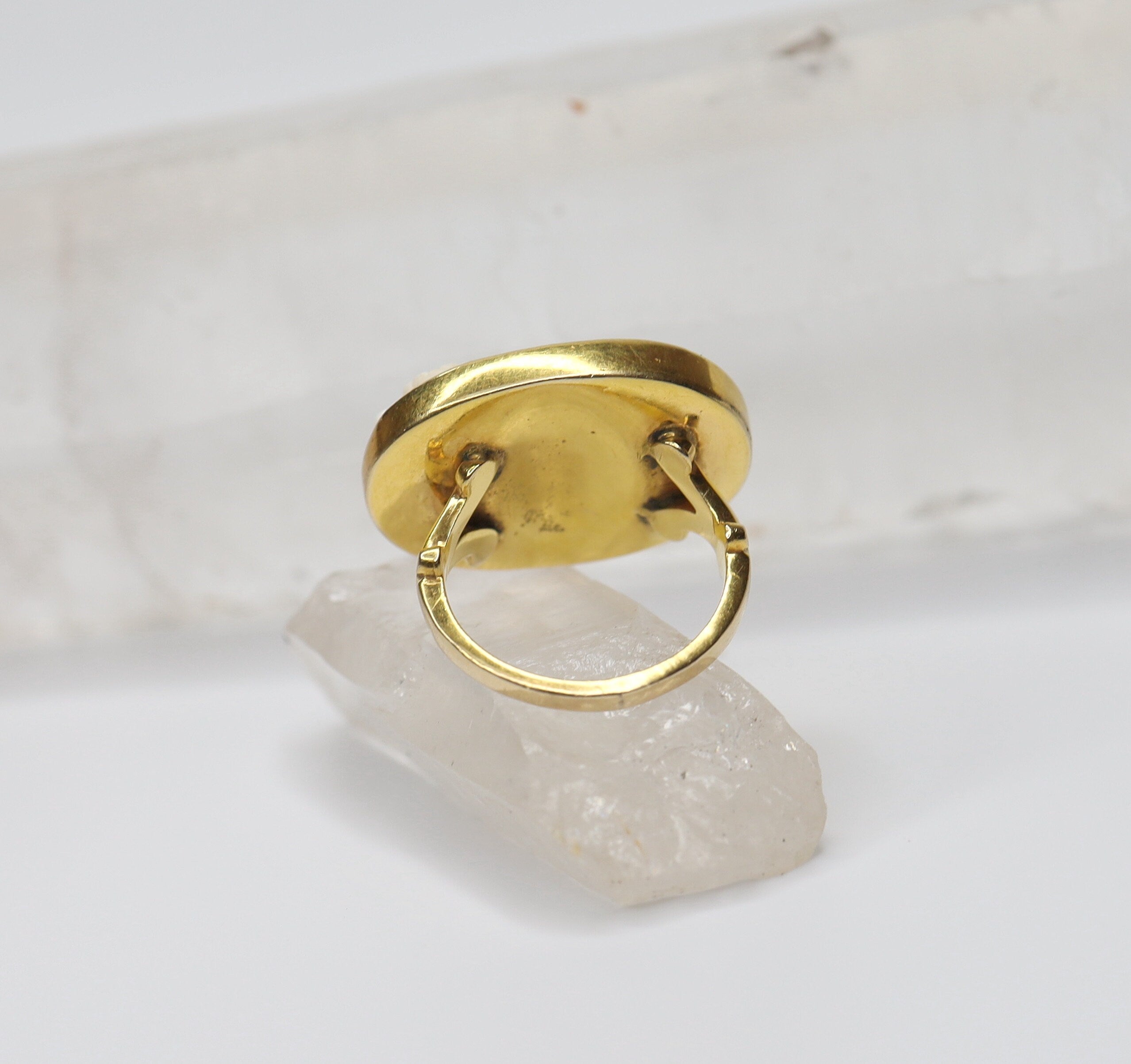 Victorian coral cameo ring in 14k yellow gold featuring a detailed carved cameo design, vintage style jewelry accessory.