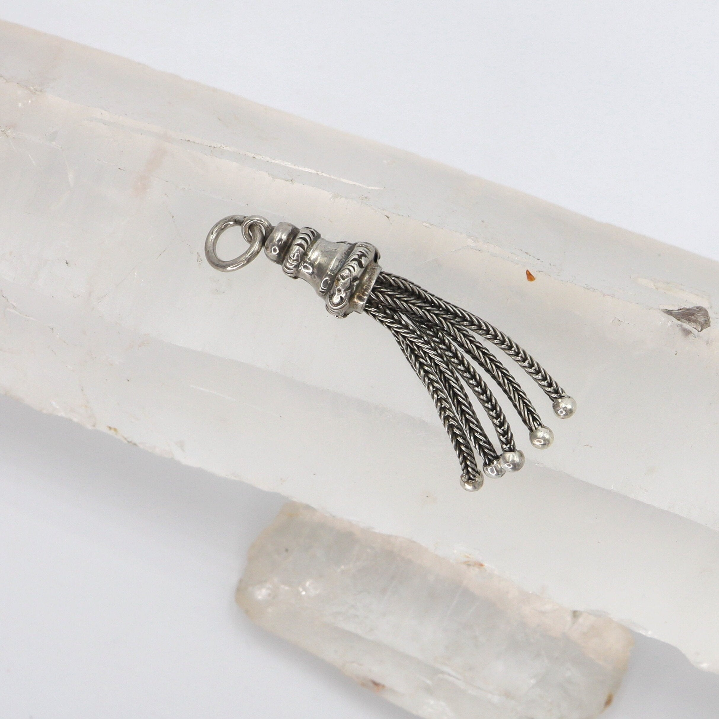 Victorian Silver Tassel Pendant / Victorian Fob Pendant / Art Nouveau Silver Chain / Antique Lariat Y Chain  - JL1382 - Petra Star