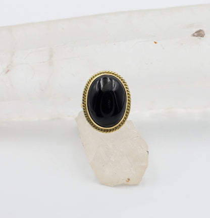 Vintage Onyx Ring in 14k Gold / Mid Century Ring / Cocktail Onyx Ring - JL1651