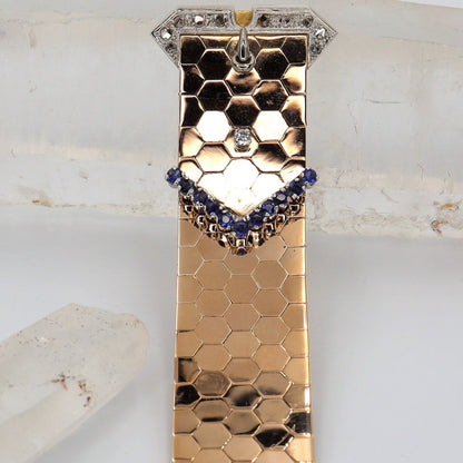 Retro Diamond and Sapphire Buckle Bracelet circa 1940 18K 70.4 Grams - DK370