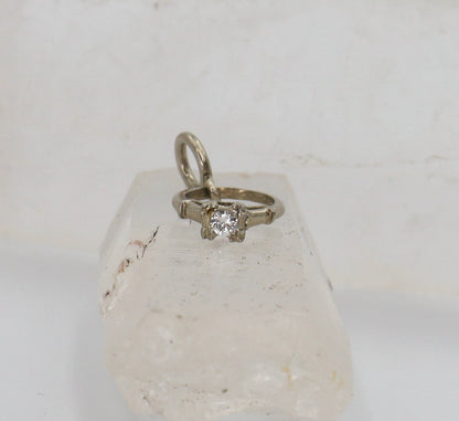 Vintage Diamond Engagement Ring Charm / Solitaire Charm 9k White Gold with 14k White Gold Bail  - JL1618