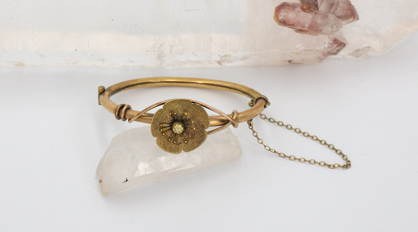 Victorian Bangle Bracelet Gold Filled Flower Bangle Bracelet Childs Size - JL1337