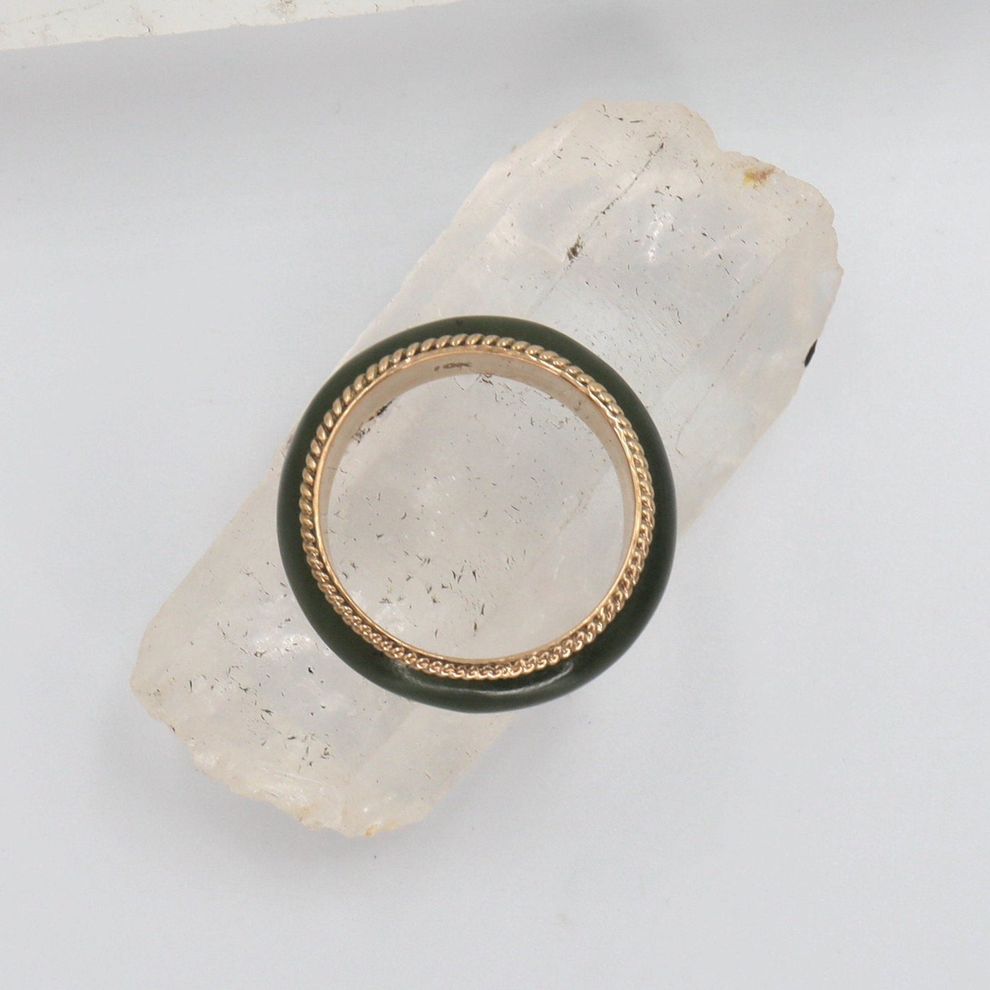 Vintage 1950's Nephrite Jade Band in 10k Gold 7.6 mm Size 6 - JL1550