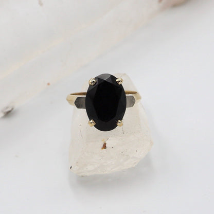 Mid Century Solitaire Onyx Ring 14k Gold - DK562