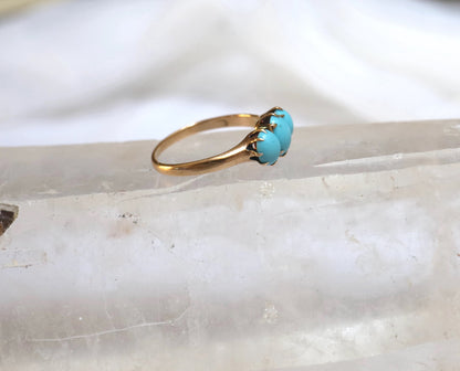 Victorian Turquoise Three Stone Ring in 14k Rose Gold - JL1568