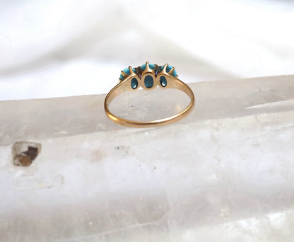 Victorian Turquoise Three Stone Ring in 14k Rose Gold - JL1568