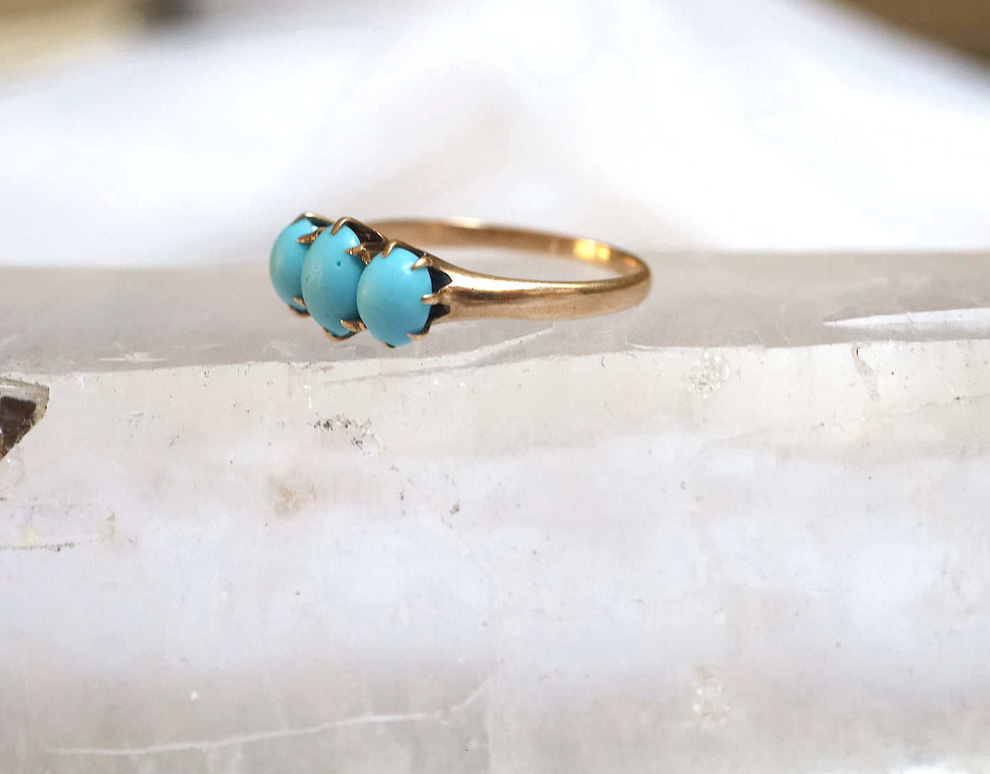 Victorian Turquoise Three Stone Ring in 14k Rose Gold - JL1568