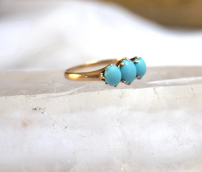 Victorian Turquoise Three Stone Ring in 14k Rose Gold - JL1568