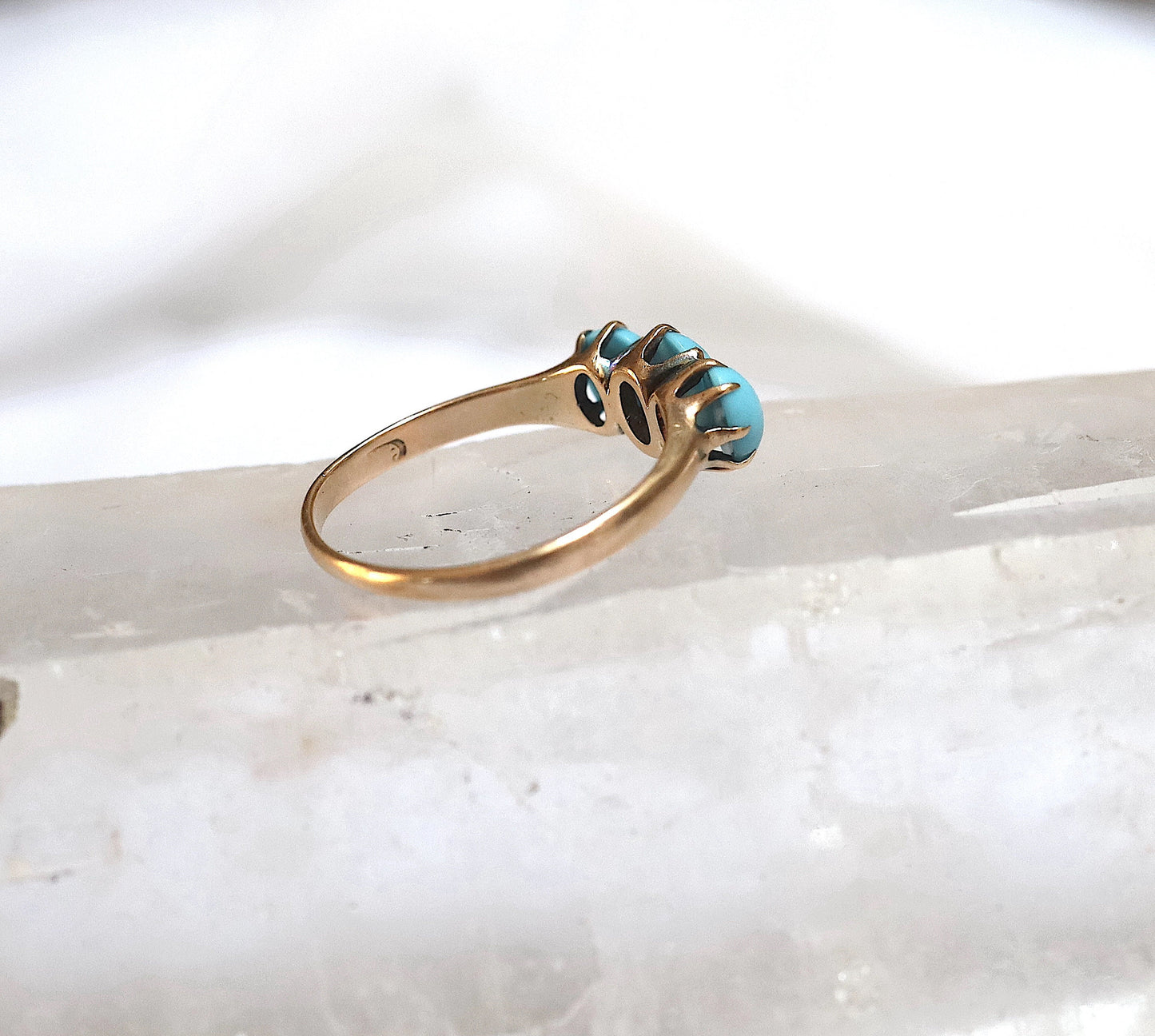 Victorian Turquoise Three Stone Ring in 14k Rose Gold - JL1568