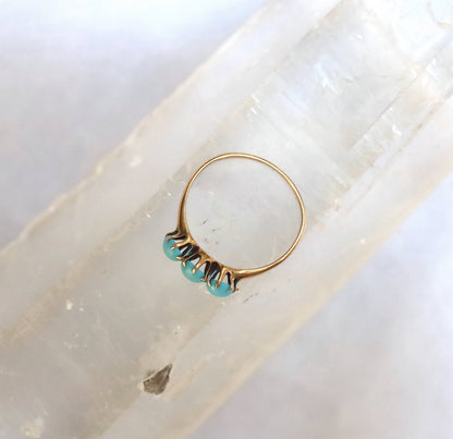 Victorian Turquoise Three Stone Ring in 14k Rose Gold - JL1568