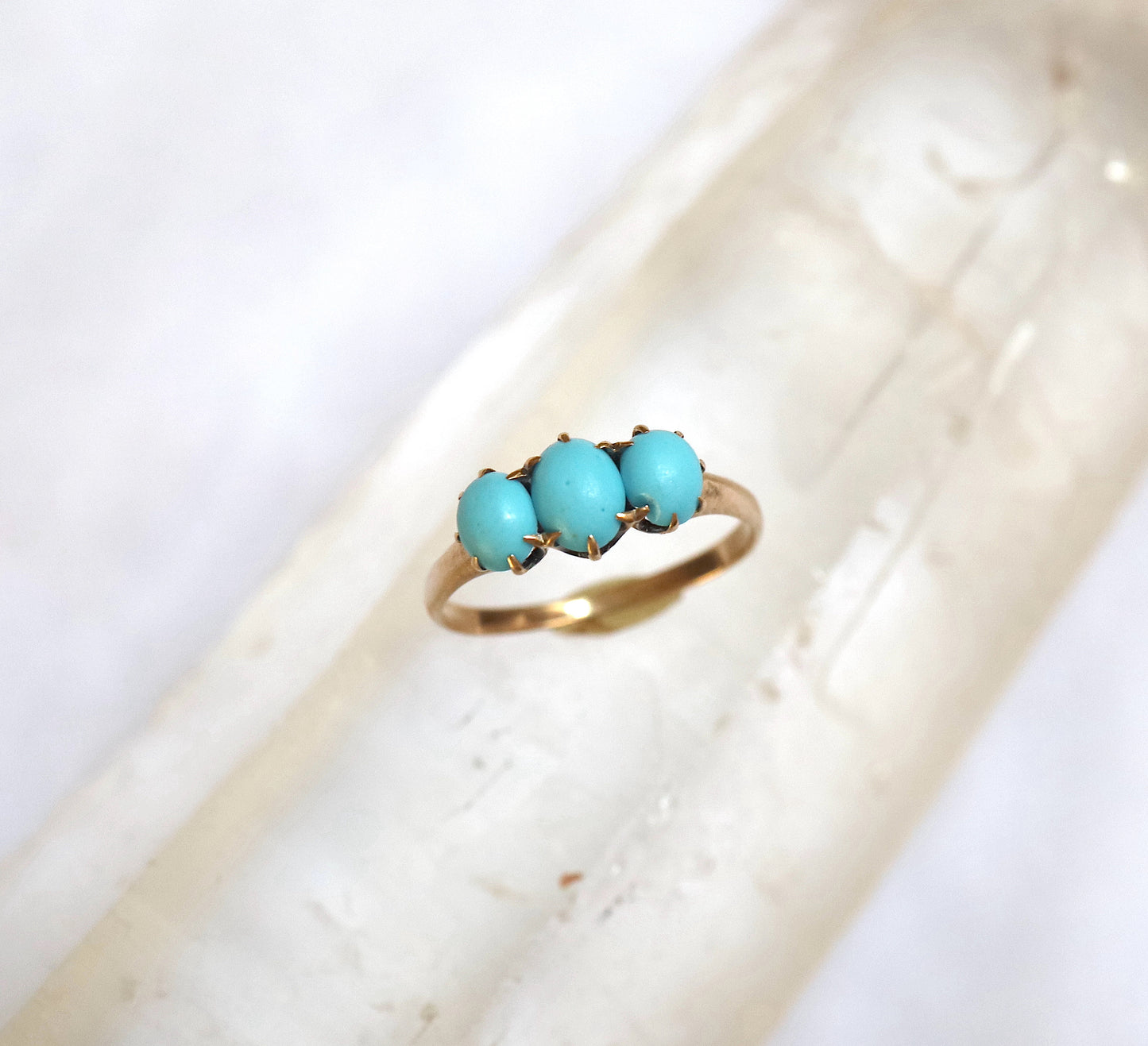 Victorian Turquoise Three Stone Ring in 14k Rose Gold - JL1568