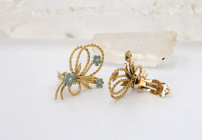 Vintage Forget Me Not Earrings Clip Ons in 14k Gold - DK628