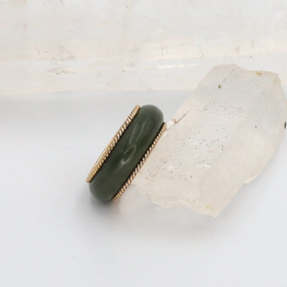 Vintage 1950's Nephrite Jade Band in 10k Gold 7.6 mm Size 6 - JL1550