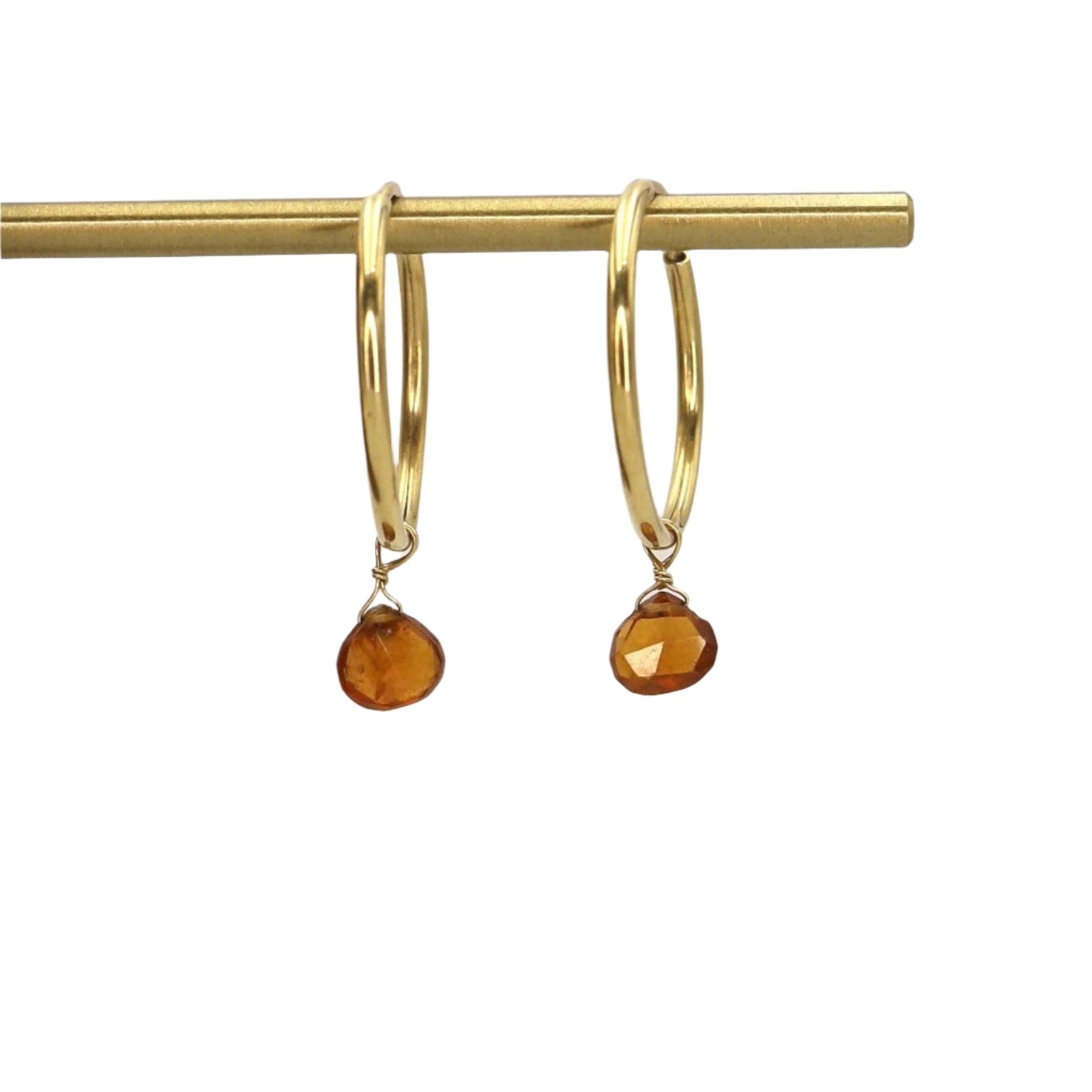 Gold citrine hoop earrings with removable charms, featuring a vintage style and intricate design, from The Vintage Vault.