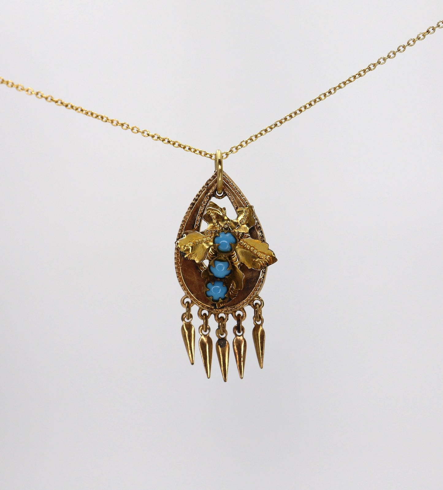 Etruscan Revival Turquoise Pendant Gold Filled - JL1617E