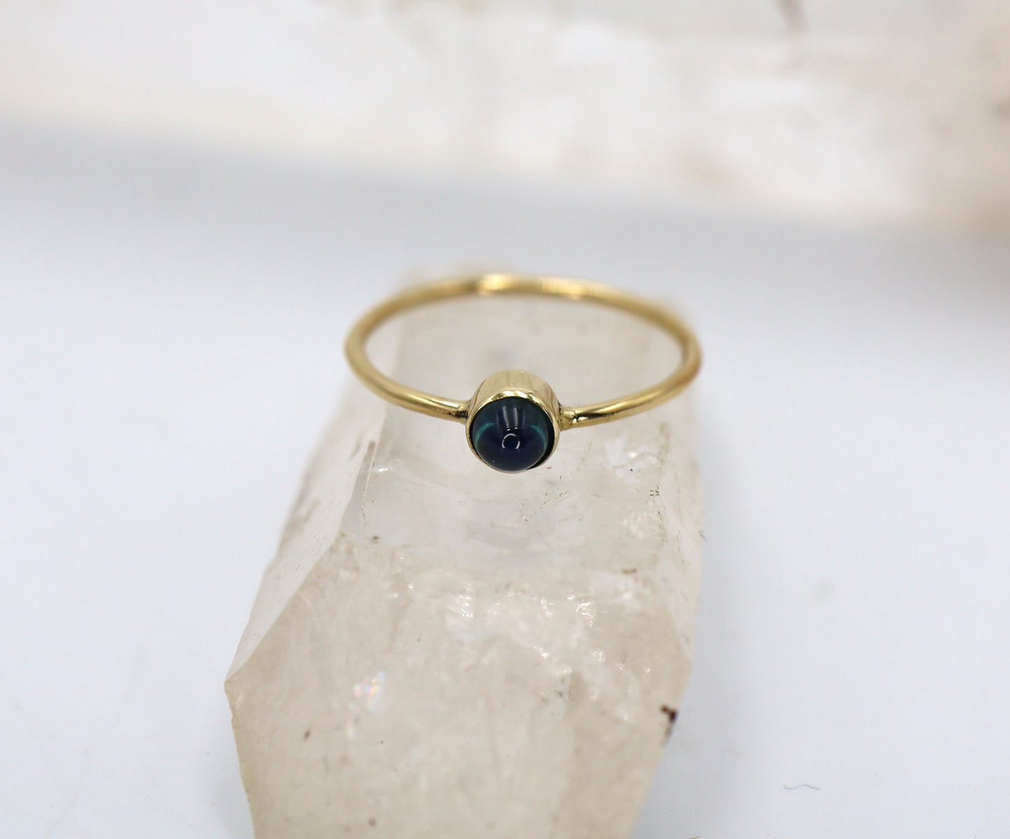 Sapphire Ring 14k Yellow Gold Ring with a 0.30 ct Cabochon Blue Sapphire Solitaire Ring - JL1711