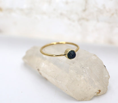 Sapphire Ring 14k Yellow Gold Ring with a 0.30 ct Cabochon Blue Sapphire Solitaire Ring - JL1711