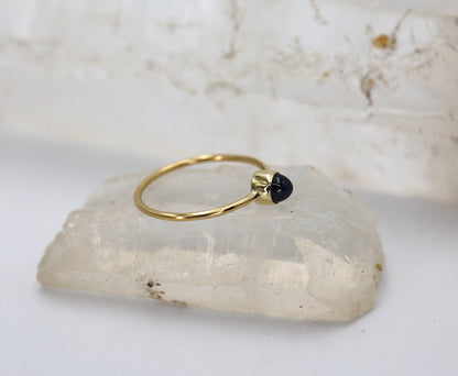 Sapphire Ring 14k Yellow Gold Ring with a 0.30 ct Cabochon Blue Sapphire Solitaire Ring - JL1711