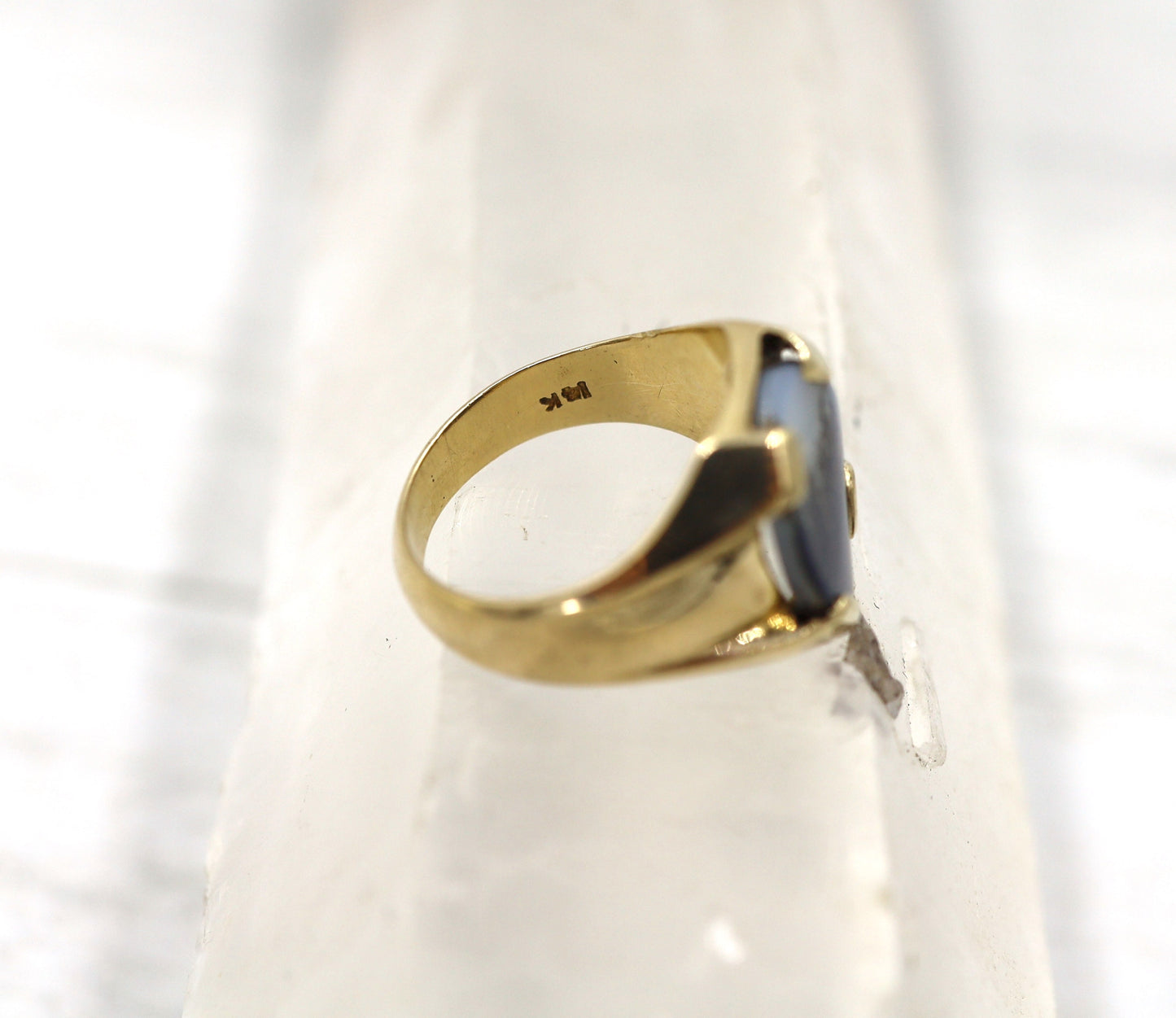 Retro Dendritic Agate Ring in 14k Yellow Gold - DK561